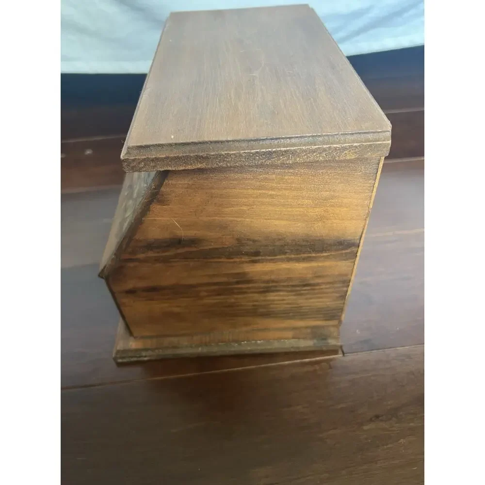 Vtg 1989 Signed Wood Tea Chest Drop Front Box Cottagecore Country Farmhouse Art